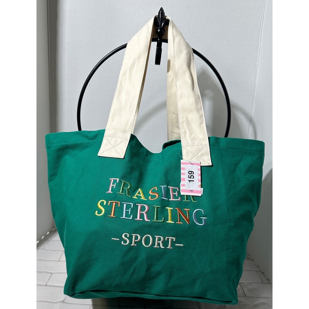FRASIER STERLING SPORT Tote‎ Bag Green Canvas Embroidered Top Handle Bag